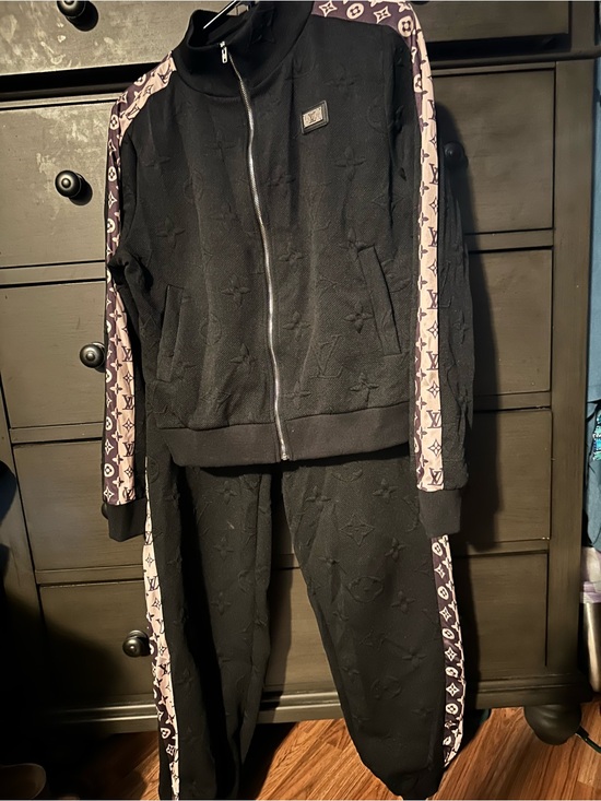 The Unbranded Brand Pants - Black Monogram Track Jacket & Pants with Logo Tape
